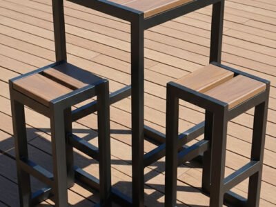 Conjunto de mesa bistrô de madeira plástica e aço carbono